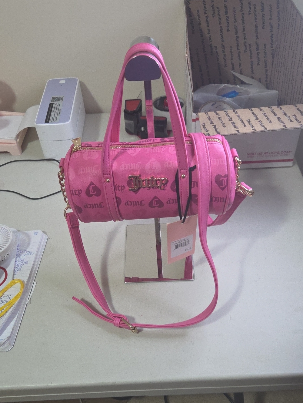Juicy Couture Hot Pink Barrel Mini Satchel with Gold Hardware